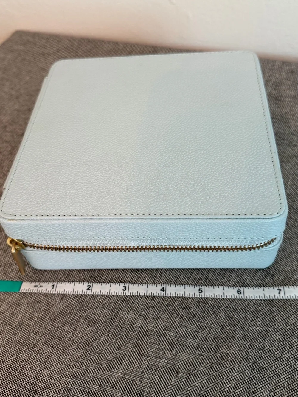 Pottery Barn Chambray Blue Jewelry Organizer Case with Drawstring Pouch
